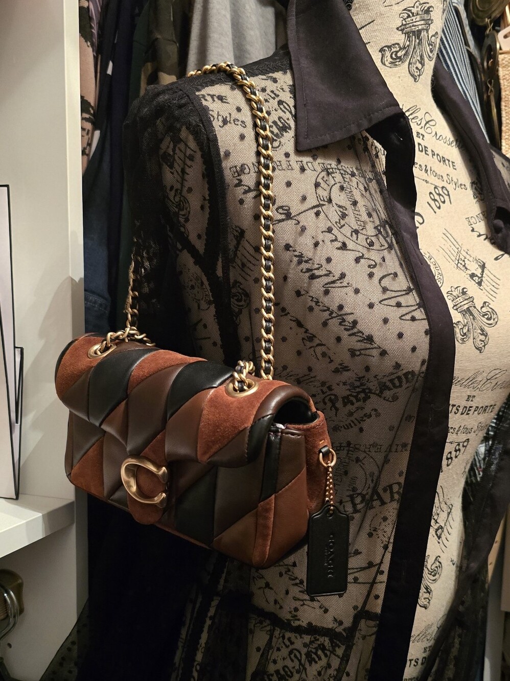 Coach Tabby Patchwork Quilted Leather Chain Shoulder Bag in Maple Brown. - Picture 16 of 17